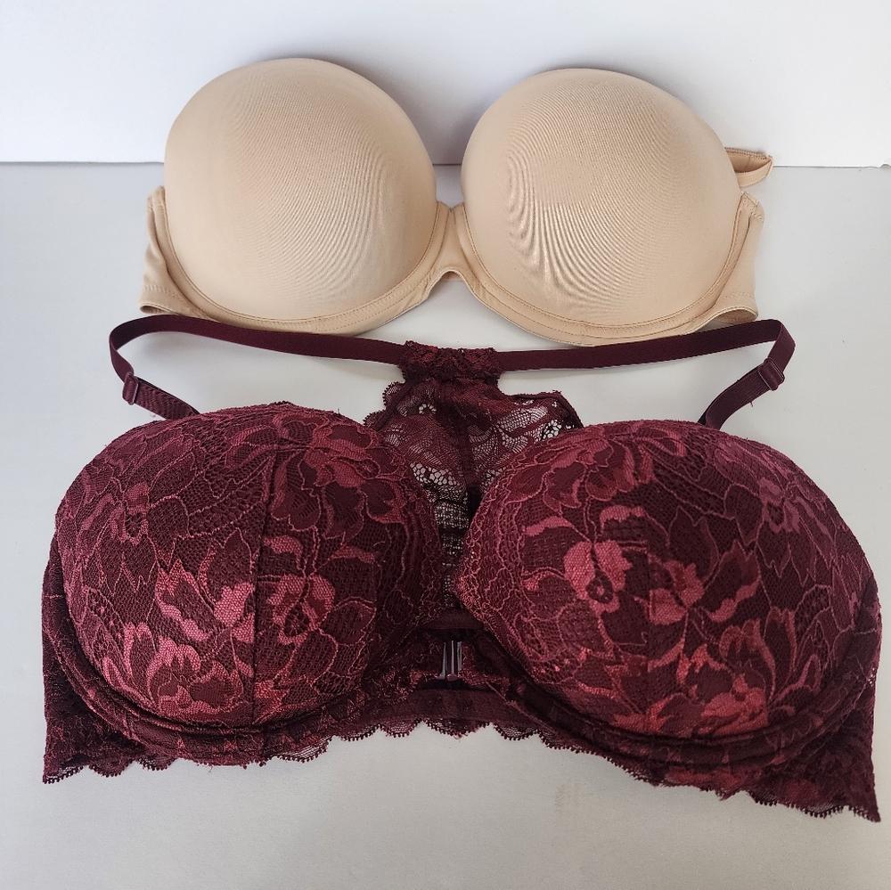 Multiple Victorias Secret PINK 36D Beige/Maroon Convertible Bras